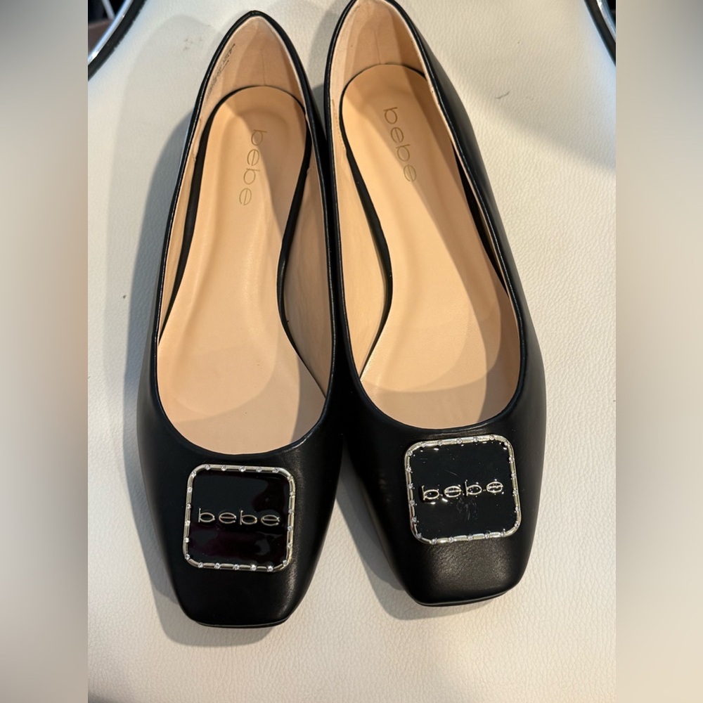 Bebe Square Toe Black Flats